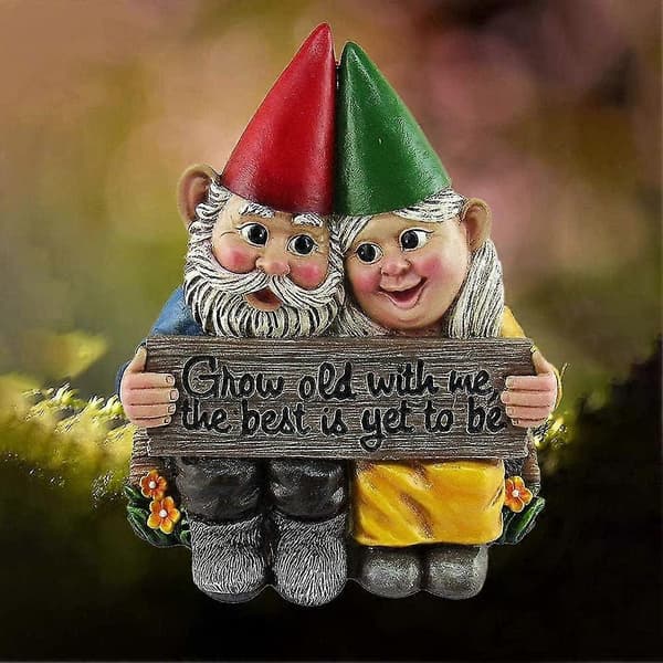 Trädgårdstomte Staty Par Fe Dvärg Harts Handmålad Trädgårdstomte Ornament Romantisk Staty Indo
