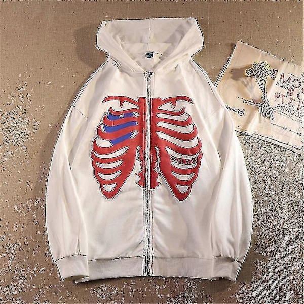 Skelett-Dragkedja Hoodie för Kvinnor Män Skelettjacka Hösttröja White S