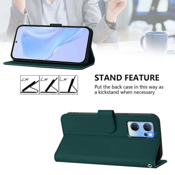 Lanyard PU-deksel for OPPO Reno7 5G Global Dark Green