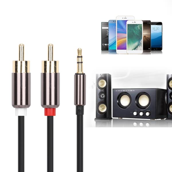 1m Høj Kvalitet 3.5mm Han til 2 RCA Han Lydadapterkabel Y Splitter Aux Ledning Linje (Sort)
