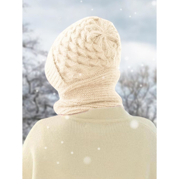 Beaniehatt med Integrerat Öron- och Vindskydd, Elastisk Stickad Tjock Varm Sammansatt Vinter Beige