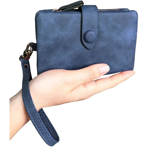 Kvinders læderpung RFID-blokerende damepunge med multikortslot-id Vindueslynlåsmønt Lille pung til kvinder (blå)