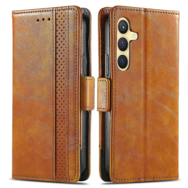 Telefonfodral för Samsung Galaxy S25+(Plus), Läderplånbok med Ställ Khaki