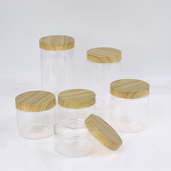 Tom Klar Burkbehållare Med Plastlock i Träimitation Plastförvaringsflaska Clear 200ml