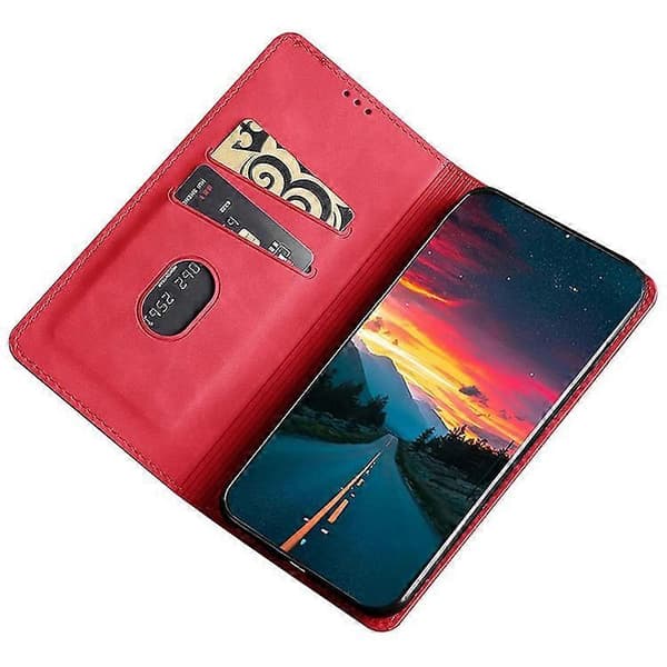 Kompatibel med Google Pixel 8a etui Skin-Touch PU læder kortholder telefoncover Red