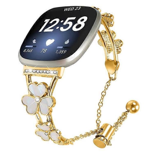 Kompatibel med Fitbit Versa 4 / Sense 2 Urrem Hjerte Kløver Zinklegering Metalrem Gold