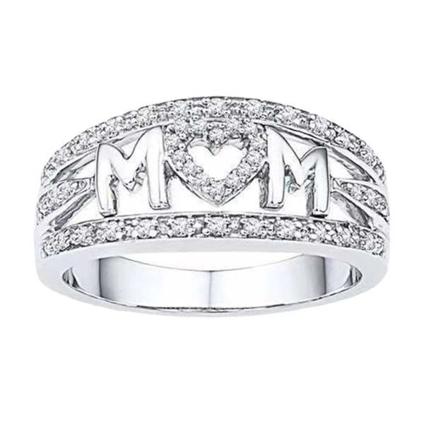 Lady Finger Ring Utsökt Rhinestone Alloy Rostfri Female Ring för mamma Silver US 10
