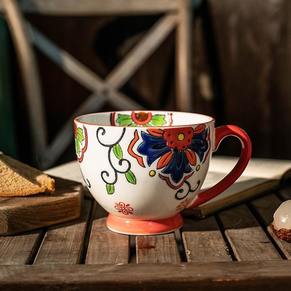 Håndtegnet frokostkopp Melkevannkopp Keramisk Kreativ Nett Rød Kaffekopp Nett Rød Ins Vind Nordisk Keramikkkrus Trumpet Flower