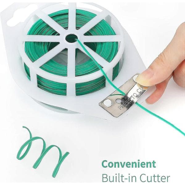 100m myk grønn hagebinding, vridde plantebånd, plastbelagt tråd med kutter