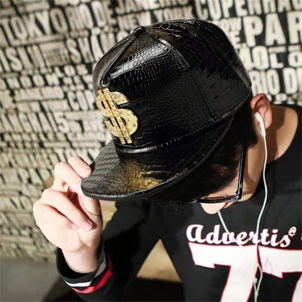 Hip Hop Hat, Hat med flad skygge, Rock Cap, Justerbar Snapback Hat til Mænd og Kvinder Black One Size