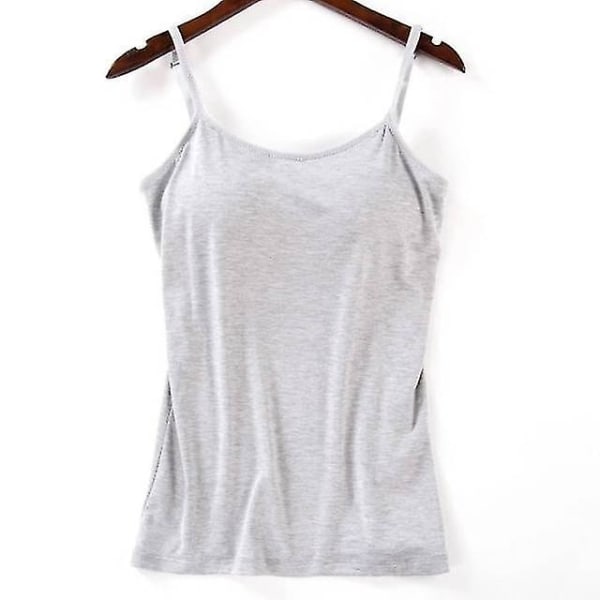 Dame Polstret Myk Casual BH Tank Top Dame Spaghetti Cami Topp Vest Dame Camisole med innebygd BH Gray L