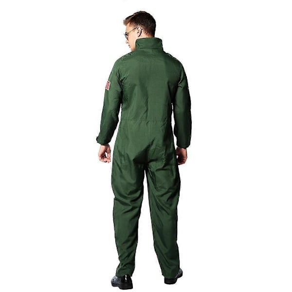 Top Gun Film Cosplay Amerikansk Luftforsvar Uniform Halloween Kostymer For Menn Voksen Hær Grønn Militær Pilot Jumpsuit L