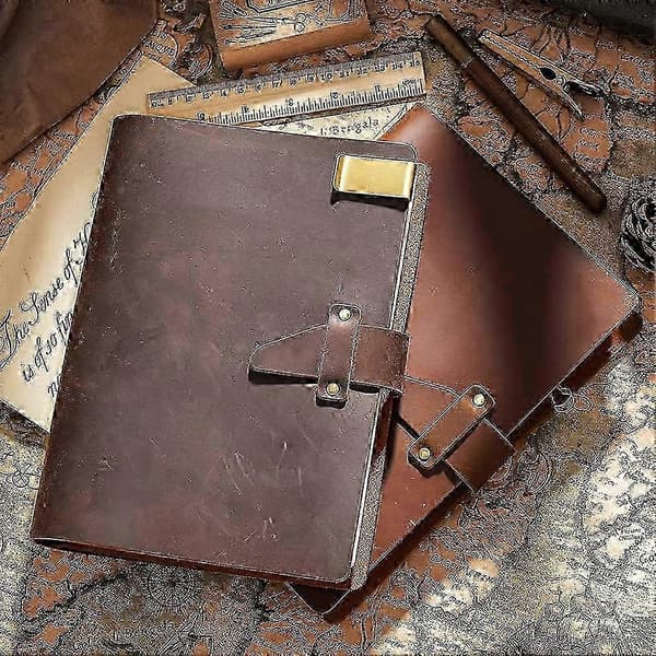 A5 Læder Dagbog, 6 Ringbind Rejse Notesbog, Genopfyldelig Padfolio Med Læderspænde, Mørkebrun Læder Planner_cdb1