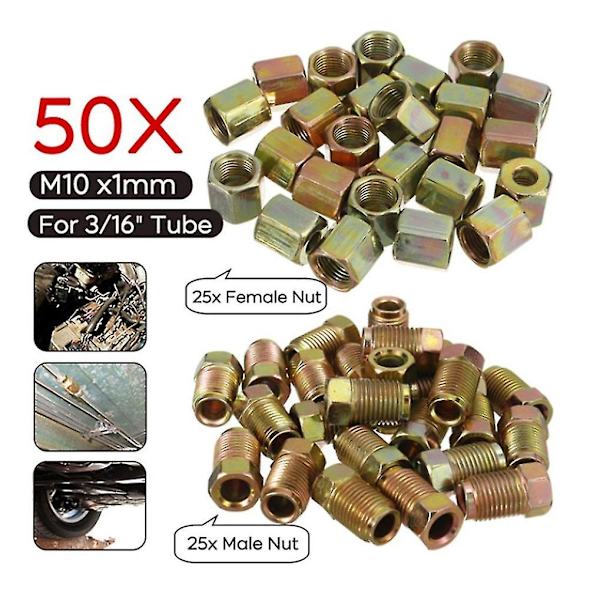 50 kpl Uros-/naaraspään jarruputken ruuvimutterit M10 X 1mm 3/16 tuuman Od kuparijarruputket Linja P