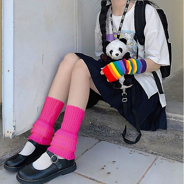 Punk Leg Warmers Lår Kalv Strømper Leg Warmers Lår Strømper Varme Vinter Kvinders Strømper Fluffy Leg Warmers RoseRed