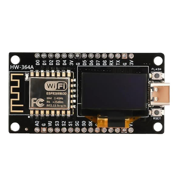 Nodemcu ESP8266 -kehityskortti, sarjaliitäntäinen Wifi-moduuli CH340G, jossa 0,96 tuuman OLED-näyttö /Micropythonille Black