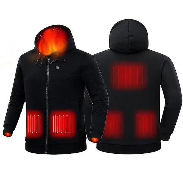 Lämmitettävät hupparit Full Zip Lämmitys Sweatshirt Electric Kevyt huppari takki Topit black L