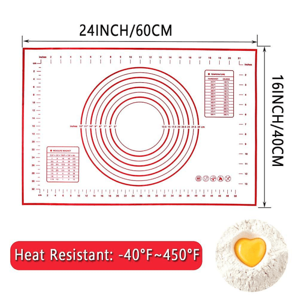 Suuri silikoninen leivonnainen matto - Tarttumaton leivinmatto Fondanttimatto, jossa on mitta, liukumaton rullaava matto