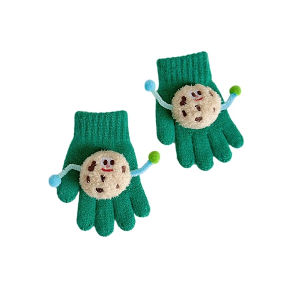 1 Par Barnens Höst Vinter Stickade Vantar Cartoon Cookie Dekoration Pojkar Flickor Vantar Ribbade Manschetter Green
