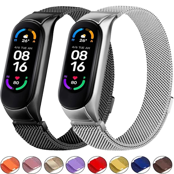 Milanese loop-reim for Xiaomi Mi Band 7 6 5 4 3 Rustfritt stål magnetisk armbånd Metall armbånd for Xiaomi mi band 4 3 Remmer 2 svart 2 black Mi band 7