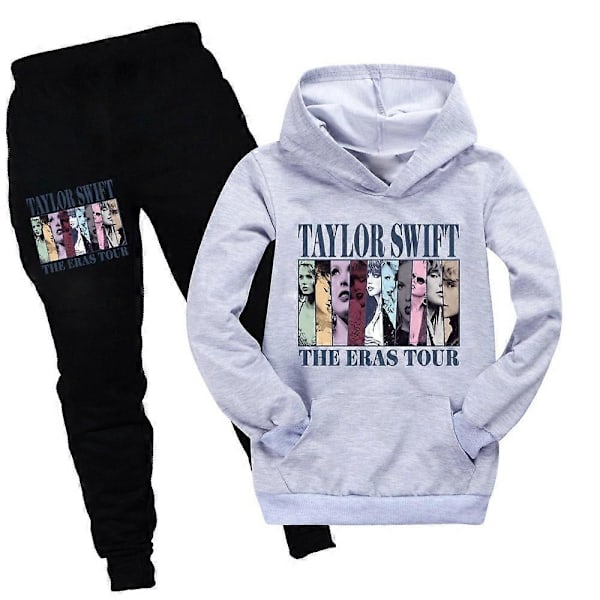 Taylor Swift The Eras Tour - Painettu Tracksuit-setti 9-16-vuotiaille lapsille ja teineille - Huppari ja Jogger-housut - Asusteet Swifti-faneille Grey 9-10 Years