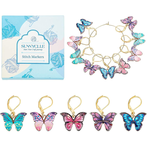 20 stk. Stitch Markers Hækle Stitch Marker Butterfly Emjle Søde Charms Aftagelige Leverback Spænde Charm Låsende Metal Strik Markører