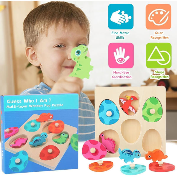 Träpussel leksaker för spädbarn, dinosaurie träpussel pedagogiska spel för barn, julklappar födelsedagspresenter