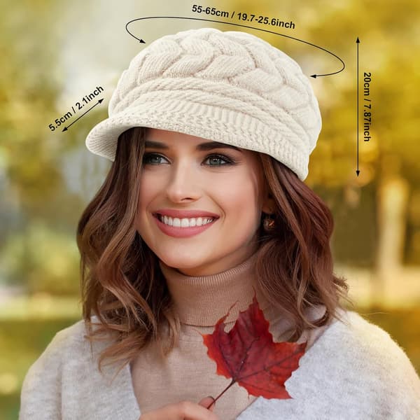 Women's Winter Hat, Warm Knitted Slouchy Wool Hat with Brim