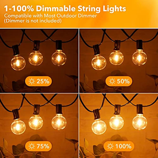 Brightown Utomhus ljusslinga 38ft(28+10) - Led ljusslinga G40 Globe Patio ljusslingor energibesparande med 15 Led-lampor krossäkra hängande utomhusl