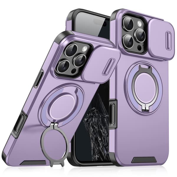 Magnetisk Ringstativ Cover til iPhone 15 Pro Max med Skydbart Linsecover, Orange