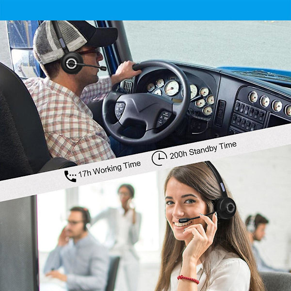 Trucker Bluetooth Hovedtelefoner, Trådløst Headset Med Mikrofon Til PC, Bluetooth Hovedtelefoner Med Mikrofon Støjreducerende, Til Mobiltelefoner, Computer