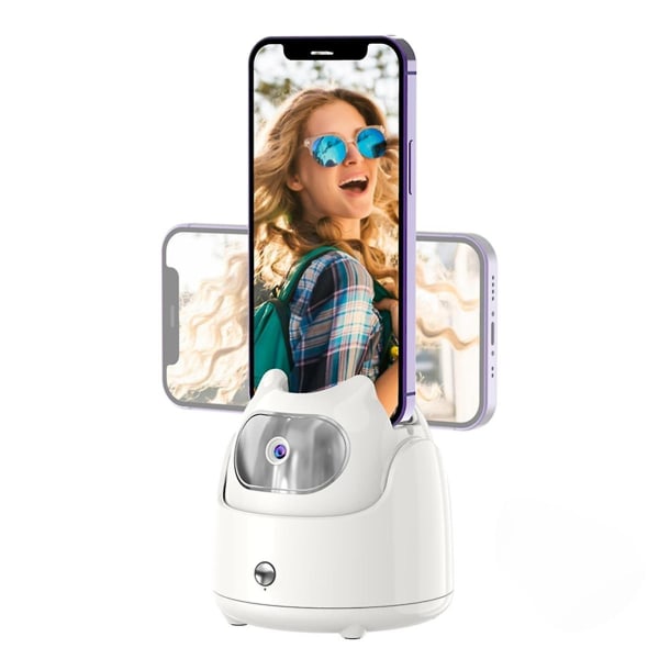 Automaattinen kasvojenseuranta Gimbal-matkapuhelimen pidike 360 ​​Rotation AI kasvontunnistuspuhelimen jalusta vlogivideoille White