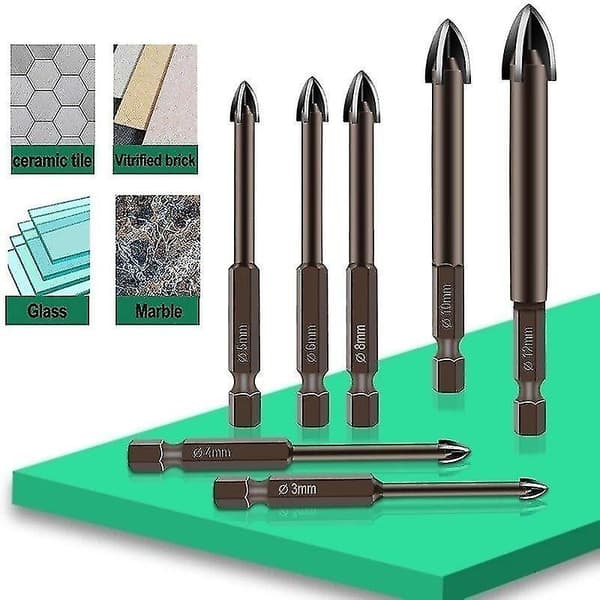 Universal Drill Bits, legering Triangular Drill Bits Hexagonal Cross Tile Bits Glass Keramisk Betong Vegg Cutter(farge:brun)( 7 Pcs)