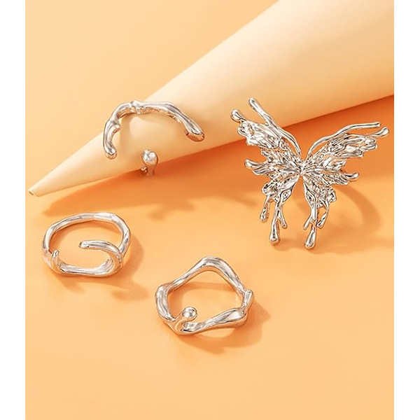 Y2K Uregelmæssige Karneol Ringe Sæt til Kvinder Agat Månesten Bud Sommerfugl Gren Natursten Opal Vintage Coquette Stable Ringe til Kvinder Smykker