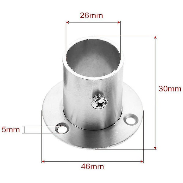 2 kpl ruostumattomasta teräksestä valmistettua pyöreää putkitangon vaatekaapin tankokiinnikettä 22mm