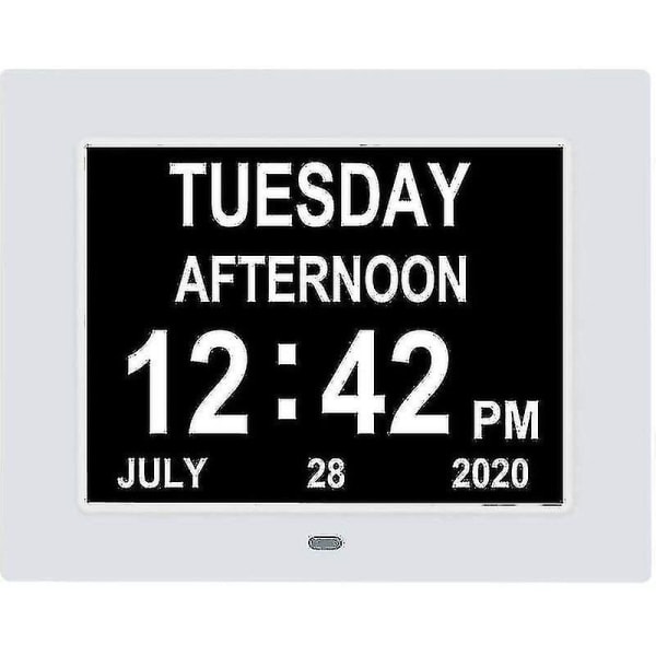 Digital kalenderklocka Extra stor dagklocka Datum Tid och veckodag Demensklockor för synskadade seniorer med batteribackup + 8 larm