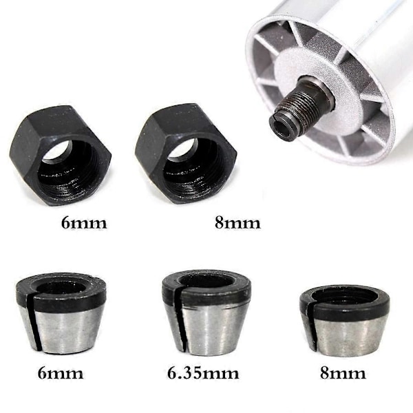 5 stk. Kollettchuckadapter Gravering Trimming Maskin Chucker Trimmer Elektrisk Router Bit Kolleter Freser 6mm 635mm 8mm