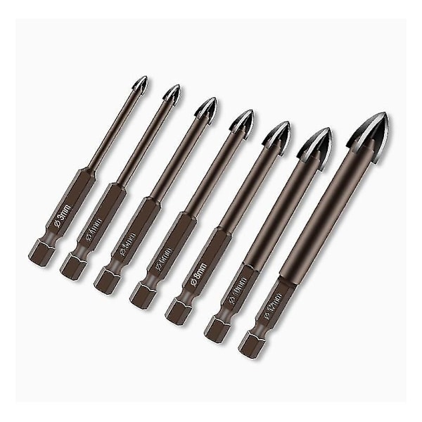 Universal Drill Bits, legering Triangular Drill Bits Hexagonal Cross Tile Bits Glass Keramisk Betong Vegg Cutter(farge:brun)( 7 Pcs)