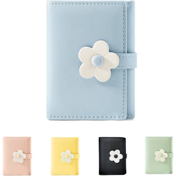 Plånbok för flickor och kvinnor, tri-vikt, blommönster, plånbok med ficka för kontanter, blommönster, kortfodral, myntplånbok med ID-fönster, elegant, ungdomlig och söt blue