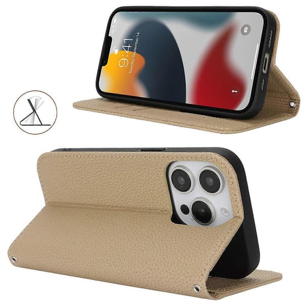 Stand Case til iPhone 13 Pro Max/12 Pro Max Litchi Tekstur Læder Flip Telefon Cover med Rem/Pung