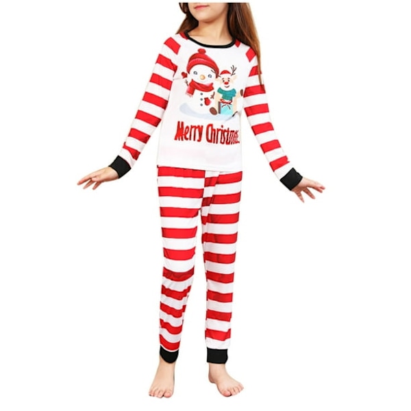 Boys and girls Christmas cute striped snowman printed jacket pants suit family parent-child suit child 3-4Y