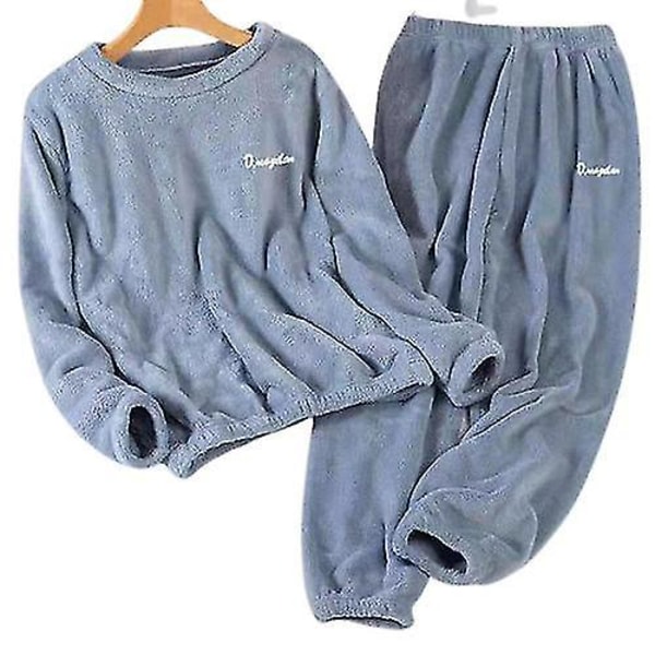 Høst- og vinterpysjamassett for menn, termisk fleece, tykk, varm, myk pysjamasdrakt, lang erme, avslappet hjemmepysjamassett for menn XL