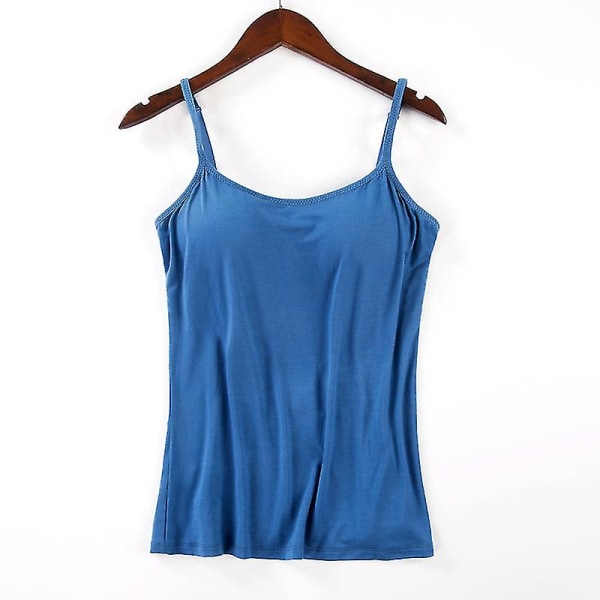 Dame Polstret Myk Casual BH Tank Top Dame Spaghetti Cami Topp Vest Dame Camisole med innebygd BH Blue L