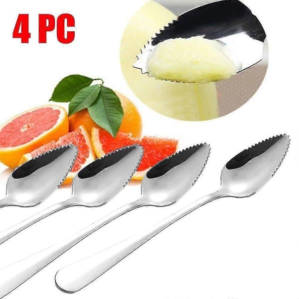 Tjock grapefruktsked i rostfritt stål Dessertslev med tandad kant 4-pack silver