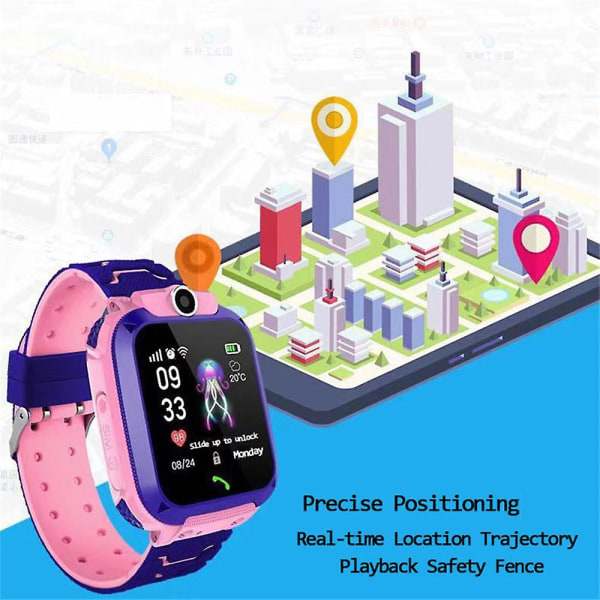 Q12 Barnas Smart Watch Sos Telefon Klokke Smartwatch For Kids Sim Card Photo Ip67 Waterproof Watch Barnegave Til Ios Android - Smart Watches Q12 Pink