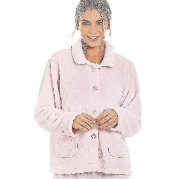 Supersoft lys rosa knapp foran diamanttrykk sengjakke for kvinner (newway) 22-24