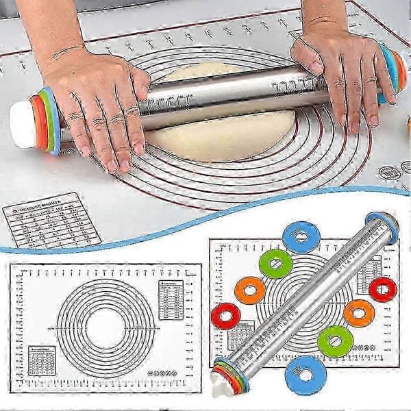 Justerbar kjevle med tykkelsesringer, deigrulle i rustfritt stål for paier_cdb1 Only Rolling Pins