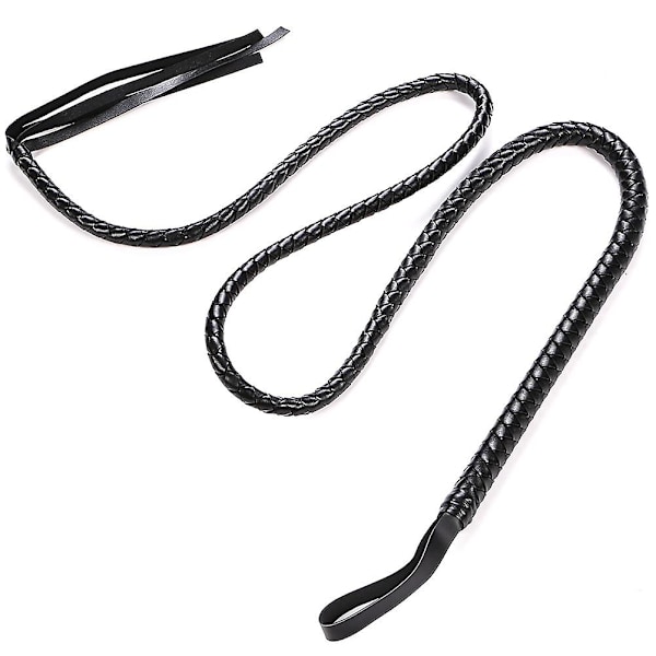 1,9 m Bull Whip i lær og semsket flettet hale Hestespisker (svart)