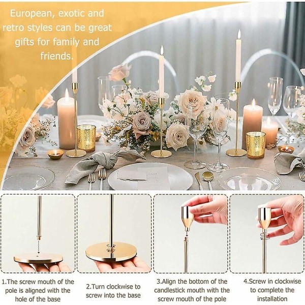 Efterårskampagne, 6 stk gyldne lysestager, bryllup lysestager forskellige størrelser, 23/28/33 cm kandelaber til 2,2 cm diameter stearinlys høje dekorative C
