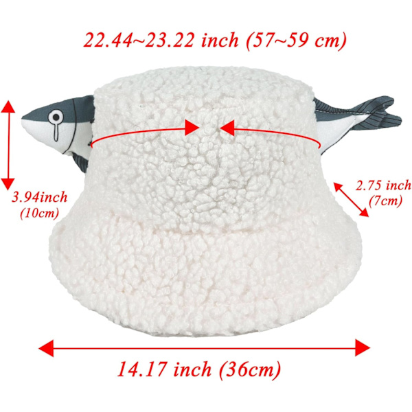 Fuzzy Bucket Hat för Kvinnor och Män - Luddig, Söt Bucket Hat för Vinter, Varm Plysch, Fiskehatt, Fluffig Sherpa, Rolig Hatt Fish-white